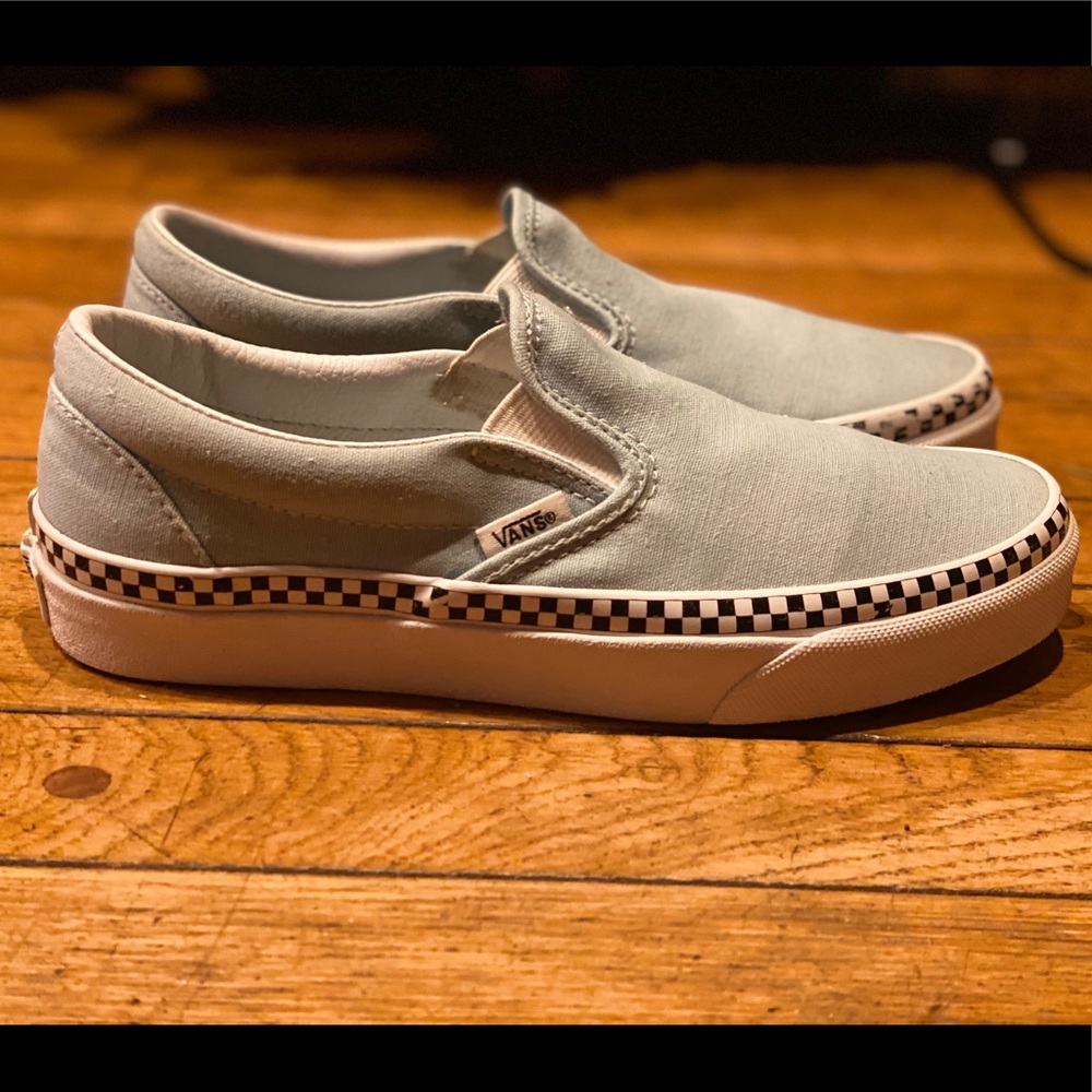 Vans slip-on light blue,checkered foxing, size 6.5